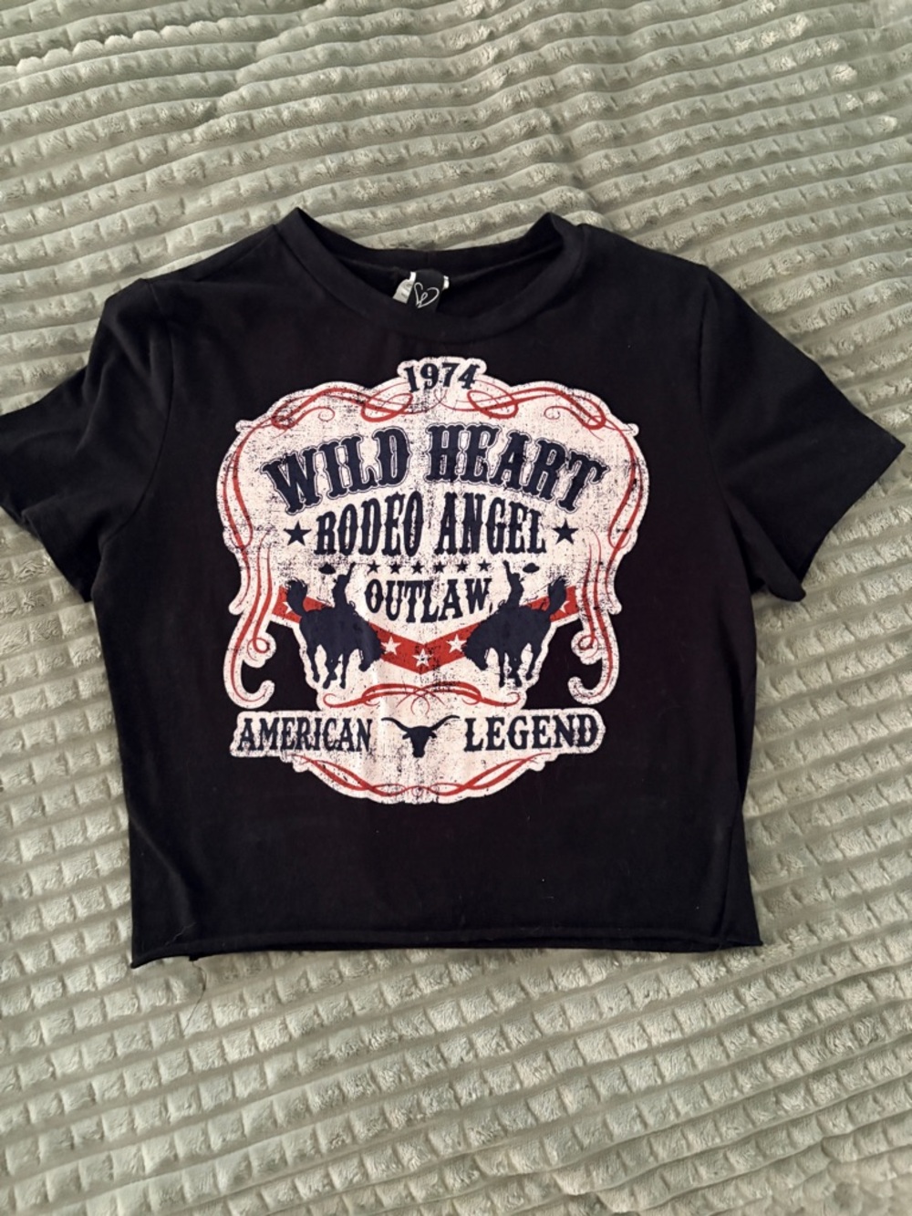 Black Graphic Rodeo Tee with Red and Navy Print
